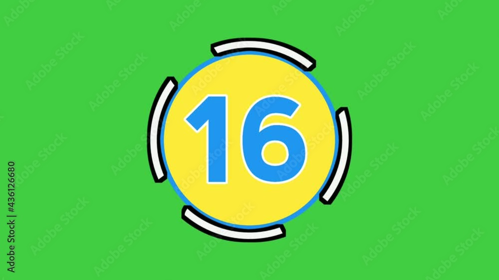 Poster countdown animation on green screen. number twenty to one on green background time concept. 4k