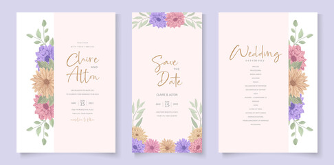 Fototapeta na wymiar Elegant wedding invitation design with beautiful chrysanthemum flower