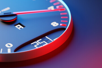 3D illustration  of the tachometer of a modern car shows a 251 km h , maximum number, red and black color