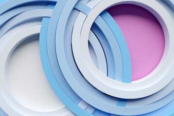 3D rendering abstract blue-white round fractal, portal. Monocrome round spiral.