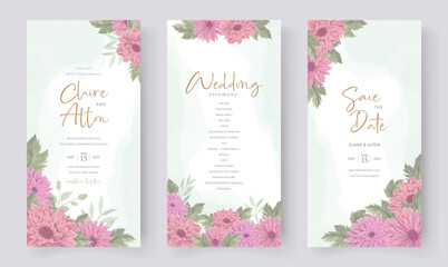 Fototapeta na wymiar Elegant wedding invitation design with beautiful chrysanthemum flower