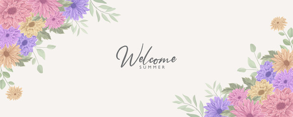 Minimalist floral banner with a summer theme