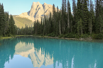 Emerald Lake with reflections of trees and mountain, Yoho National Park, Canada