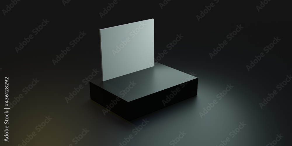 Poster black podium with soft shadows on the background for product presentation in 3d rendering. realistic