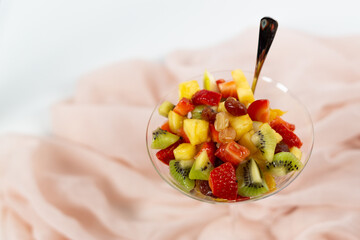 fresh fruit salad white background