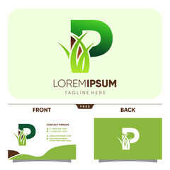 Letter P Grass Logo Design Vector Icon Graphic Illustration