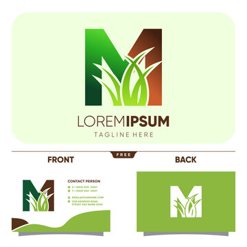 Letter M Grass Logo Design Vector Icon Graphic Illustration