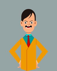 Salesman annoyed facial expression vector illustration. Young businessman character expression for design, motion or animation.