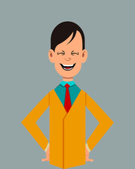 Salesman cheerful facial expression vector illustration. Young businessman character expression for design, motion or animation.
