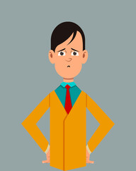 Salesman despairing facial expression vector illustration. Young businessman character expression for design, motion or animation.