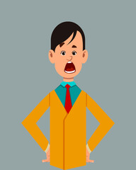 Salesman shocking facial expression vector illustration. Young businessman character expression for design, motion or animation.