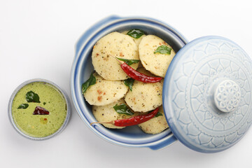 
rava idli or semolina steamed cake, south Indian breakfast    