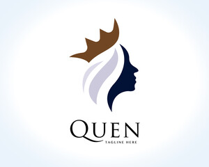 women beauty queen head prince logo design illustration inspiration - obrazy, fototapety, plakaty