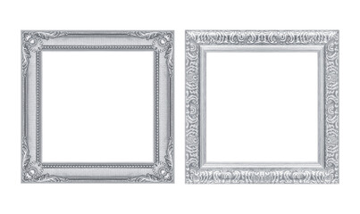 The antique gray frame or silver frame isolated on white background , clipping path included.