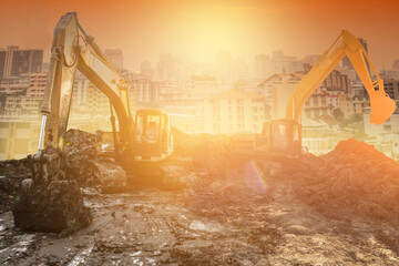 Construction with backhoe