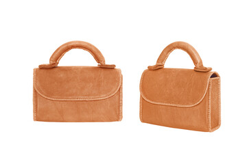 brown female leather bag isolated on white background. ,clipping path included for design.