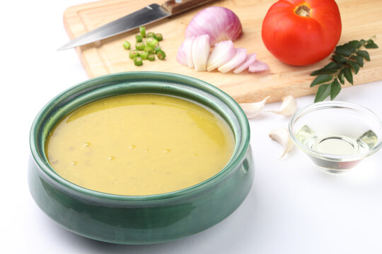 daal or yellow lentil soup or toor daal. Indian staple pulse.