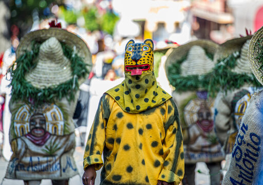 paseo del pend&oacute;n, danza de los tlacololeros, lucha, jaguar luchador representante de los barrios hist&oacute;ricos.