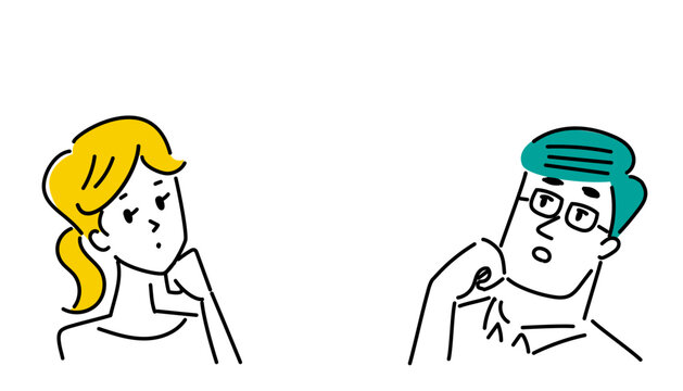 上を見て考える若い夫婦のイラスト素材