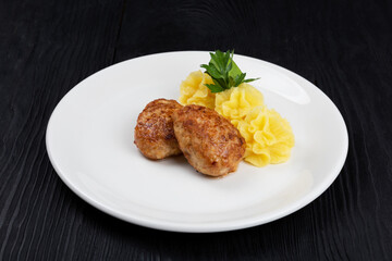 Chicken meat cutlet with mashed potatoes
