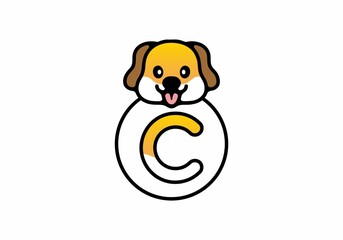 Cute dog head with C initial letter