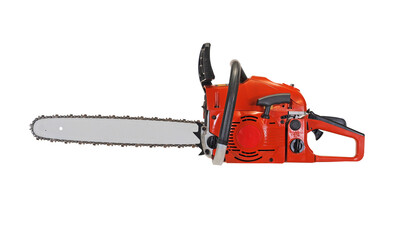 Naklejka premium Chainsaw isolated on white background. hand-held wood sawing tool