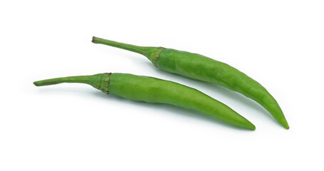 Green chili pepper, Hot spice seasoning, Ingredients for spicy food, Isolated on white background