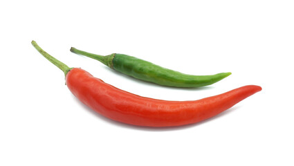 Green and red chili pepper, Hot spice seasoning, Ingredients for spicy food, Isolated on white background	
