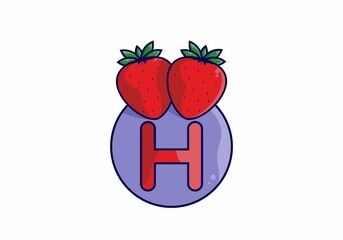 Red strawberry with H initial letter