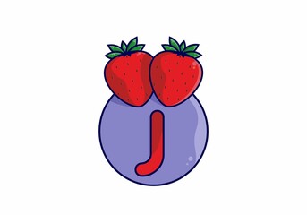 Red strawberry with J initial letter