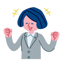 喜んでいるスーツを着た女性のイラスト
