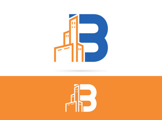 Letter B city logo design. Vector combination of  building and letter