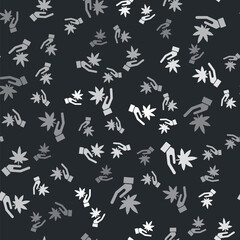 Grey Medical marijuana or cannabis leaf icon isolated seamless pattern on black background. Hemp symbol. Vector Illustration