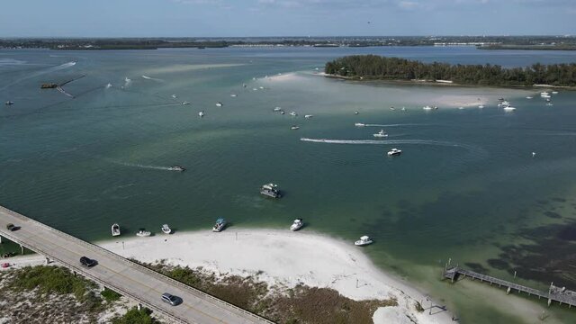 Aerial of Longboat Pass and Jewfish Key with all the party boats parked for the day