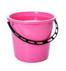 Plastic bucket with water on white background © Pixel-Shot