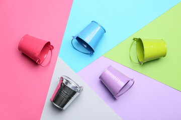 Different buckets on color background