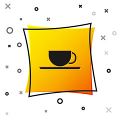 Black Coffee cup icon isolated on white background. Tea cup. Hot drink coffee. Yellow square button. Vector Illustration