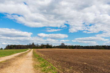 Fototapeta na wymiar Rural countryside Road lane and blue sky,white cloud. Nature design.