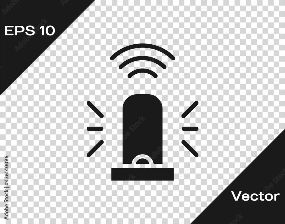 Poster black smart flasher siren system icon isolated on transparent background. emergency flashing siren. 