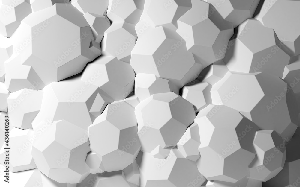 Aufkleber Abstract background with white 3D shapes flying in the light as a messy array or chaotic structure for any pastel backdrop. 3D illustration