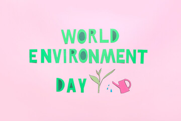 Text WORLD ENVIRONMENT DAY on color background