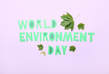Text WORLD ENVIRONMENT DAY on color background