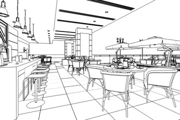 Terrace Bar & Restaurant with Outlook (illustration) - 3d visualization