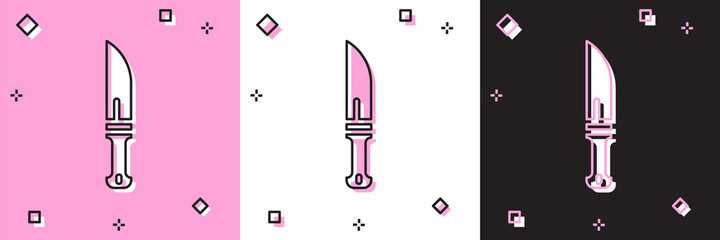 Set Hunter knife icon isolated on pink and white, black background. Army knife. Vector