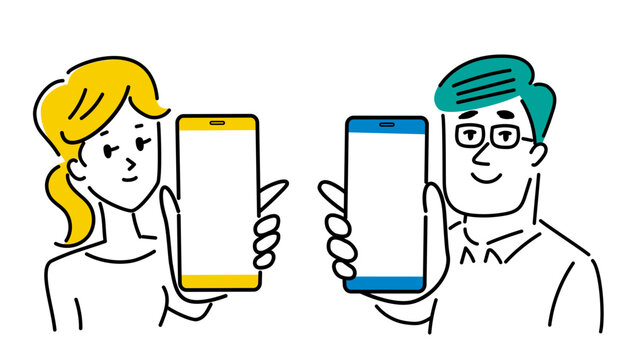 スマホ画面を見せるカップルのイラスト素材 Stock Vector Adobe Stock