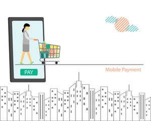 Woman shopping online and paying by smart phone. Mobile payment concept.