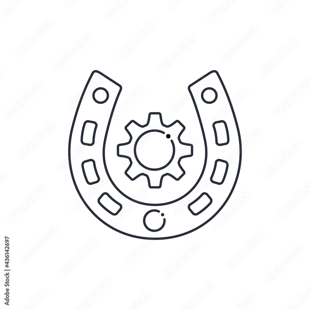 Poster gear in a horseshoe. good luck technology. technical excellence. vector linear icon isolated on whit