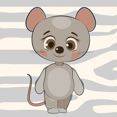 Little baby mouse. Cheerful kind animal child. Cartoons flat style. Funny. Vector