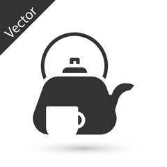 Grey Traditional tea ceremony icon isolated on white background. Teapot with cup. Vector