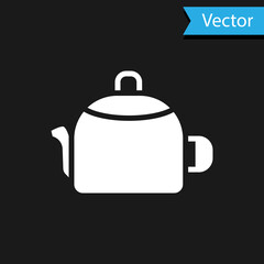 White Kettle with handle icon isolated on black background. Teapot icon. Vector